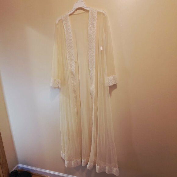 Miss Elaine 1960's 2 Pc Sheer Overlay Lace Robe Set Small - Picture 12 of 12